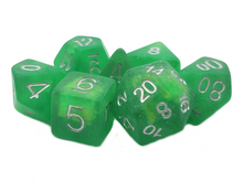 Old School 7 Piece DnD RPG Dice Set: Infused - Frosted Firefly - Green Apple