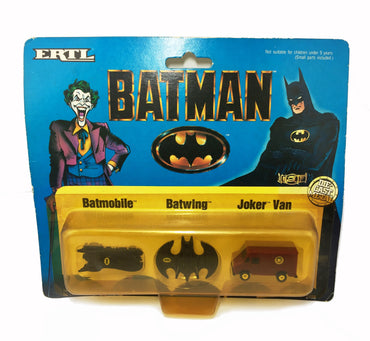 1989 ERTL DC Comics Batman Batmobile, Batwing & Joker Van