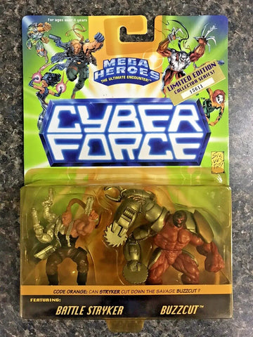 1995 Mattel Mega Heroes Cyber Force Battle Stryker and Buzzcut Action Figure