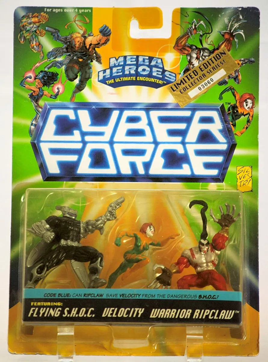 1995 Mattel Mega Heroes Cyber Force Flying S.H.O.C Velocity Warrior Ripclaw Action Figure