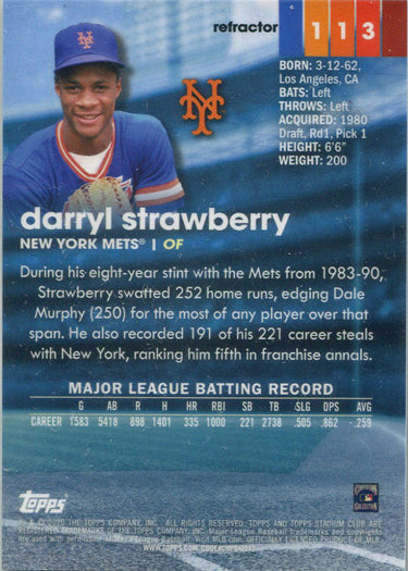 Topps Stadium Club Chrome Baseball 2020 Refractor Card 113 Darryl Strawberry