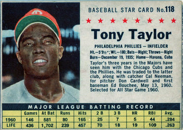 Post Cereal Baseball 1961 Base Card 118 Tony Taylor