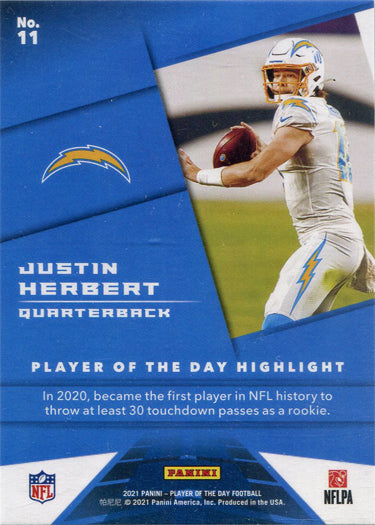 Panini Player Of The Day Football 2021 Base Card 11 Justin Herbert