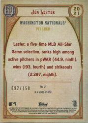 Topps Gypsy Queen Baseball 2021 Blue Parallel Card 12 Jon Lester 092/150
