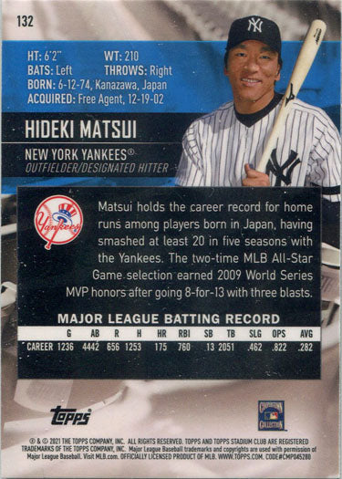 Topps Stadium Club Baseball 2021 Chrome Base Insert Card 132 Hideki Matsui