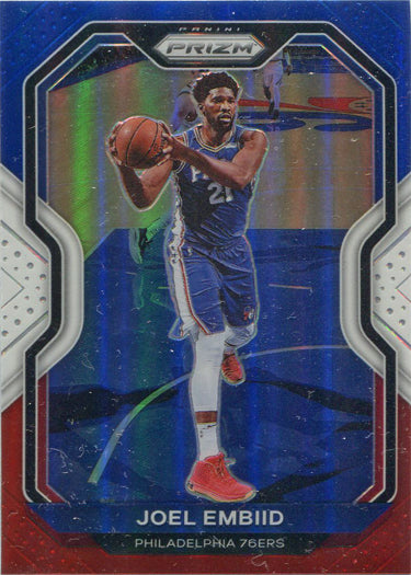 Panini Prizm Basketball 2020-21 Red White Blue Parallel Card 141 Joel Embiid