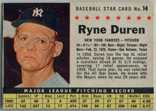 Post Cereal Baseball 1961 Base Card 14 Ryne Duren