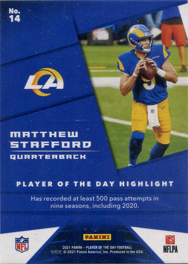 Panini Player Of The Day Football 2021 Silver Parallel Card 14 Matthew Stafford