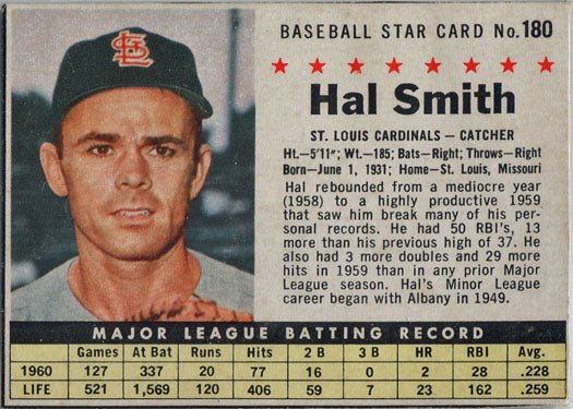 Post Cereal Baseball 1961 Base Card 180 Hal Smith