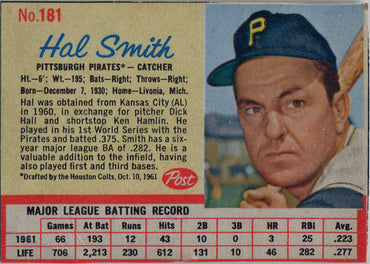 Post Cereal Baseball 1962 Base Card 181 Hal Smith