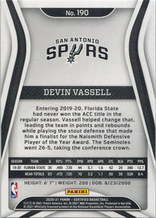 Panini Certified Basketball 2020-21 Base Card 190 Devin Vassell
