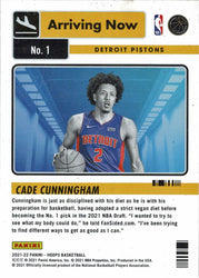 Panini Hoops Basketball 2021-22 Arriving Now Insert Card 1 Cade Cunningham