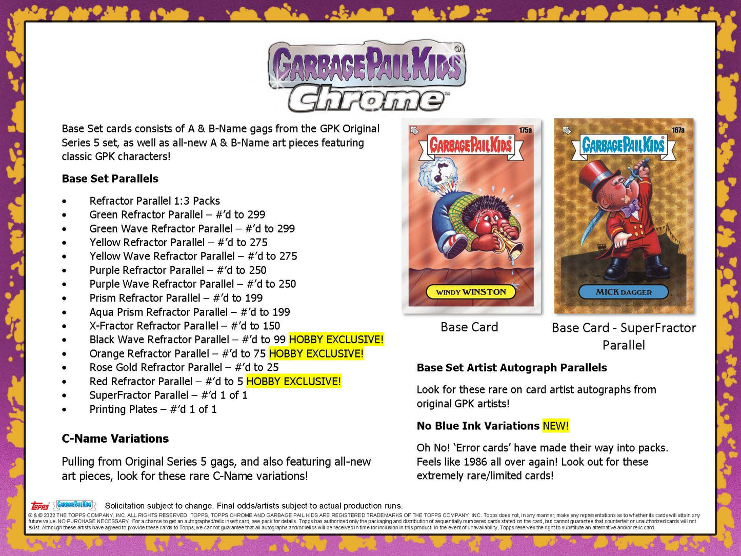 2022 Topps Garbage Pail Kids Chrome Hobby Box GPK Original Series 5
