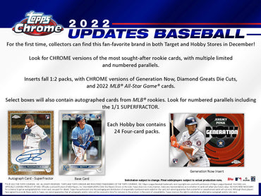 2022 Topps Chrome Update Baseball Case of 12 Hobby Boxes