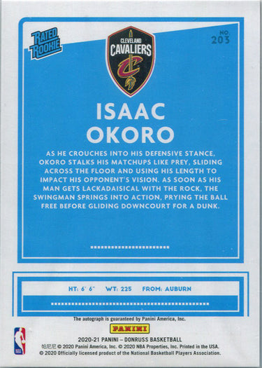 Panini Donruss Basketball 2020-21 Red Blue Laser Auto Card 203 Isaac Okoro 18/20