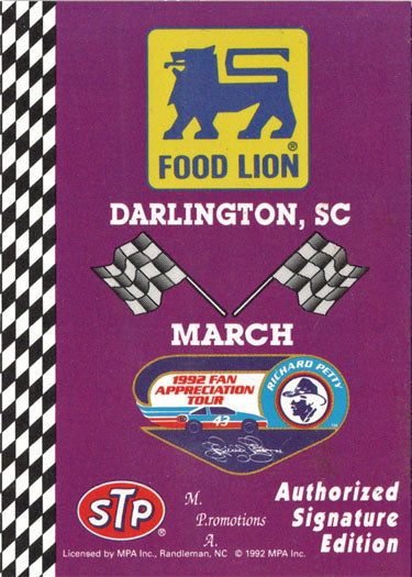 Food Lion 1992 Fan Appreciation Tour Richard Petty 20 Darlington