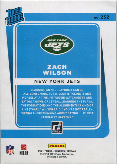 Panini Donruss Football 2021 Rated Rookie Base Card 252 Zach Wilson