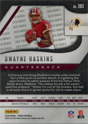 Panini Prizm Football 2019 Base Rookie Card 303 Dwayne Haskins