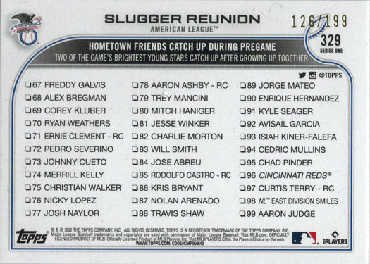 Topps Series One Baseball 2022 Red Foil Parallel Card 329 Slugger Reunion 126/199