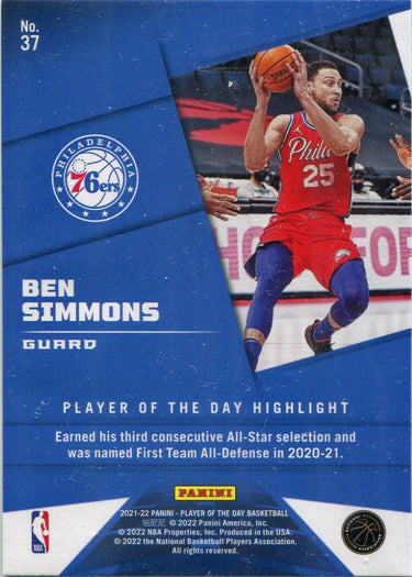 Panini Player of the Day 2021-22 Rainbow Parallel Base Card 37 Ben Simmons