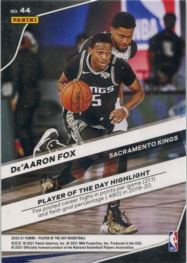 Panini Player of the Day 2020-21 Rainbow Parallel Base Card 44 De'Aaron Fox