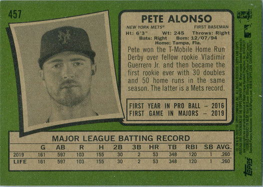 Topps Heritage Baseball 2020 Base Card 457 Pete Alonso