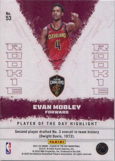 Panini Player of the Day 2021-22 Base Rookie Card 53 Evan Mobley