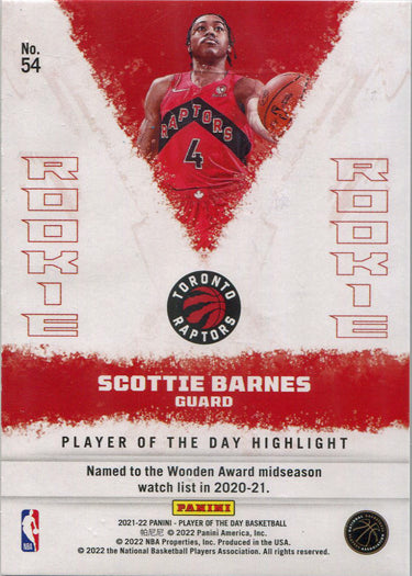 Panini Player of the Day 2021-22 Base Rookie Card 54 Scottie Barnes