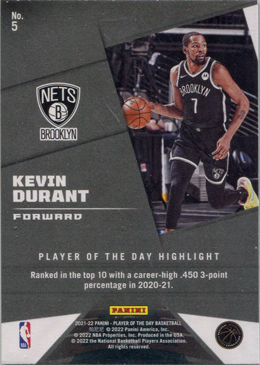 Panini Player of the Day 2021-22 Rainbow Parallel Base Card 5 Kevin Durant