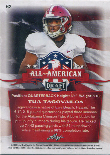 Leaf Draft Football 2020 All-American Gold Base Card 62 Tua Tagovailoa