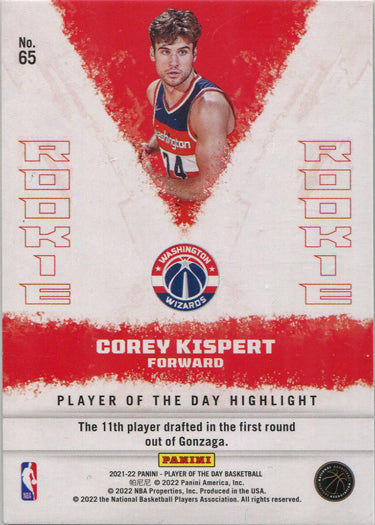 Panini Player of the Day 2021-22 Base Rookie Card 65 Corey Kispert