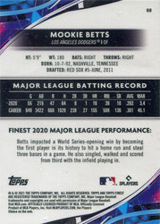 Topps Finest Baseball 2021 Sky Blue Refractor Card 68 Mookie Betts 106/300