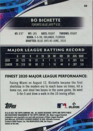 Topps Finest Baseball 2021 Green Sparkle Refractor Card 69 Bo Bichette 026/125
