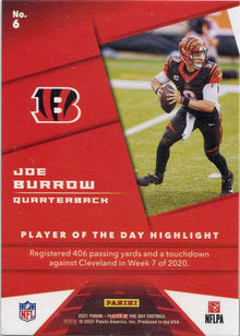 Panini Player Of The Day Football 2021 Base Card 6 Joe Burrow