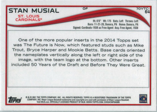 Topps Series Two Baseball 2021 Chrome 70 Years Card 70YTC-64 Stan Musial