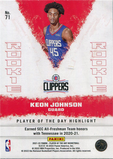 Panini Player of the Day 2021-22 Rainbow Parallel Base Card 71 Keon Johnson