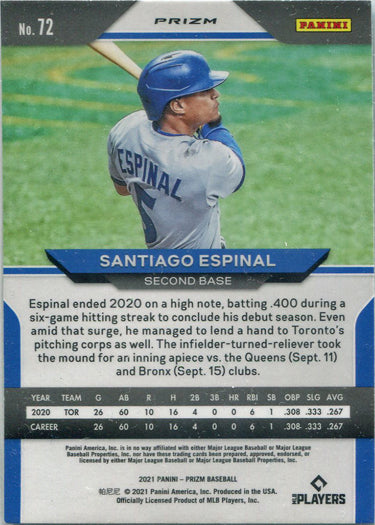 Panini Prizm Baseball 2021 Teal Wave Parallel Base Card 72 Santiago Espinal