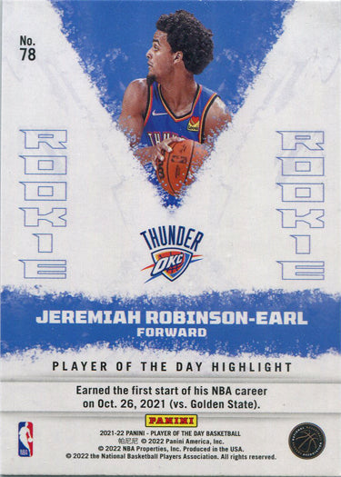 Panini Player of the Day 2021-22 Base Rookie Card 78 Jeremiah Robinson-Earl