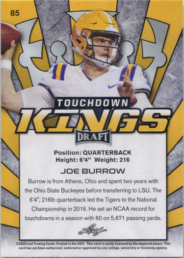 Leaf Draft Football 2020 Touchdown Kings Base Card 85 Joe Burrow
