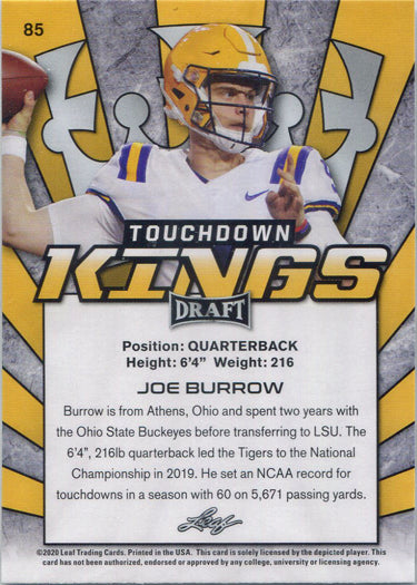 Leaf Draft Football 2020 Touchdown Kings Gold Parallel Base Card 85 Joe Burrow