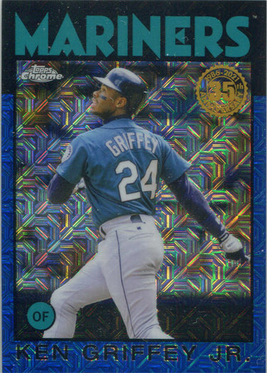 Topps Series One Baseball 2021 Chrome Silver Blue Parallel Card 86BC-60 Griffey