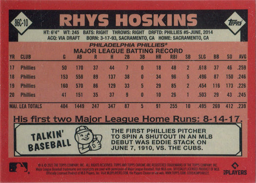 Topps Update Baseball 2021 Chrome Silver Card 86C-10 Rhys Hoskins