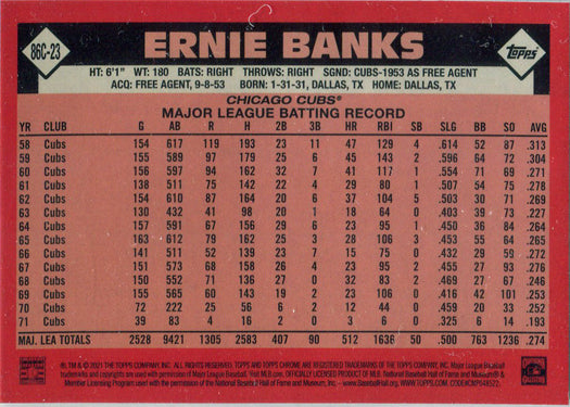 Topps Update Baseball 2021 Chrome Silver Card 86C-23 Ernie Banks