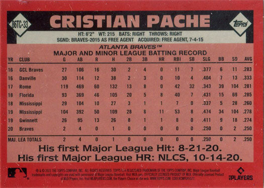 Topps Series Two Baseball 2021 Chrome Silver Card 86TC-33 Cristian Pache