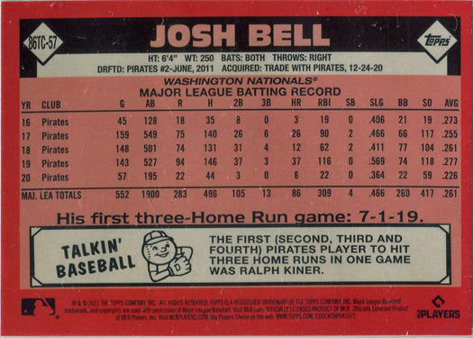 Topps Series Two Baseball 2021 Chrome Silver Card 86TC-57 Josh Bell