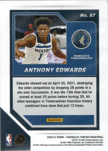 Panini Chronicles Threads Basketball 2020-21 Pink Foil Parallel Card 87 Anthony Edwards