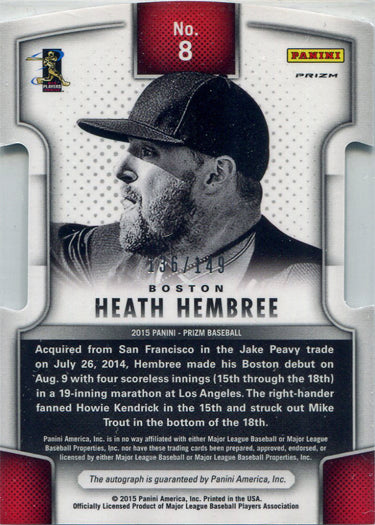 Panini Prizm Baseball 2015 Fresh Faces Die Cut Auto Card 8 Heath Hembree 136/149
