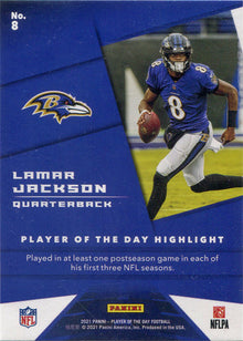 Panini Player Of The Day Football 2021 Base Card 8 Lamar Jackson