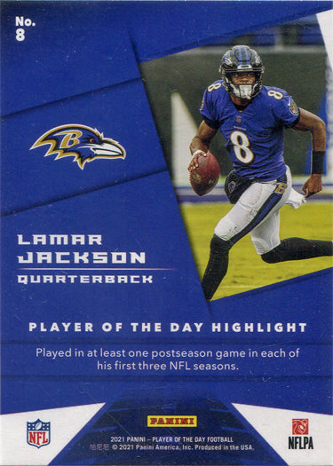 Panini Player Of The Day Football 2021 Silver Parallel Card 8 Lamar Jackson