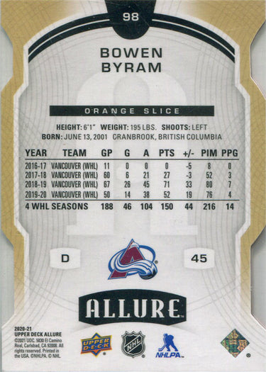Upper Deck Allure Hockey 2020-21 Orange Slice Parallel Base Card 98 Bowen Byram